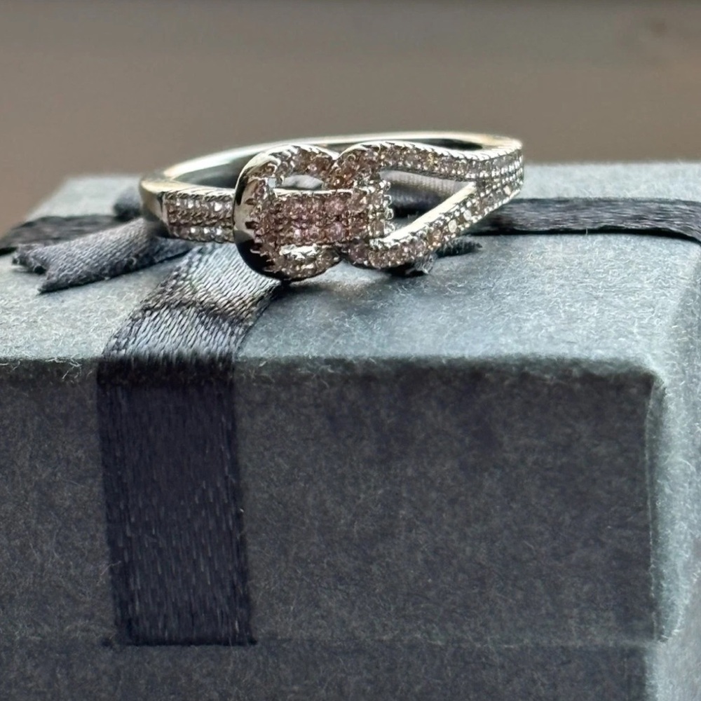 White Gold Plated CZ Infinity Knot Buckle Ring Size 6 | Pavé Statement Ring - Picture 8 of 10